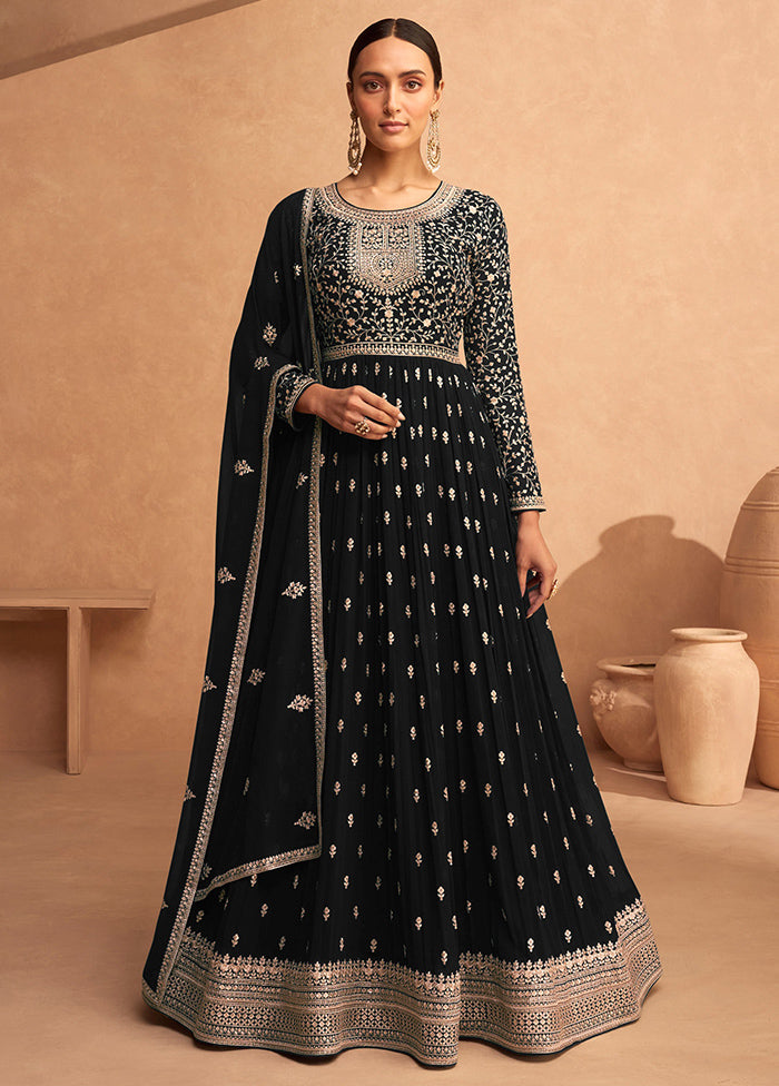 3 Pc Black Unstitched Georgette Suit Set