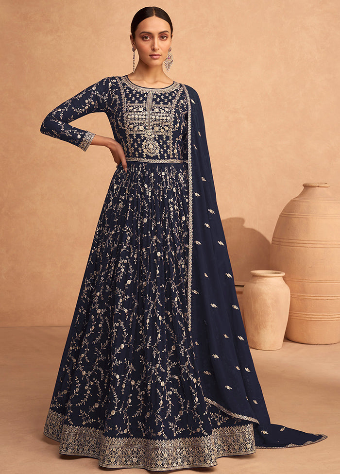 3 Pc Blue Unstitched Georgette Suit Set