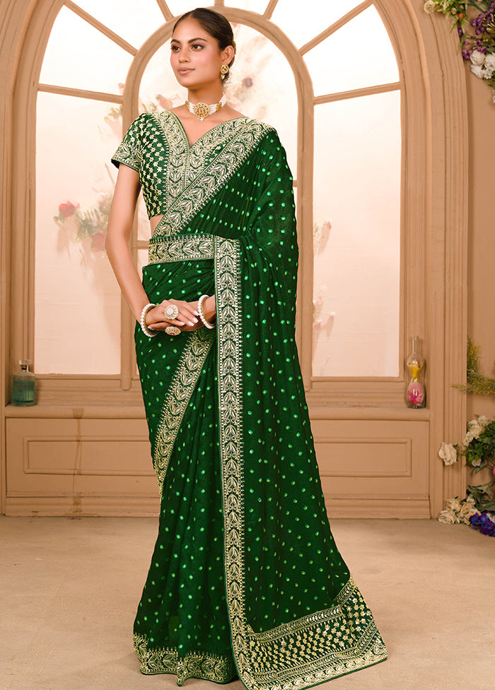 Green Spun Silk Saree With Blouse Piece