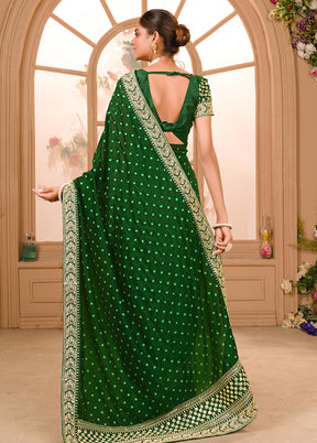 Green Spun Silk Saree With Blouse Piece