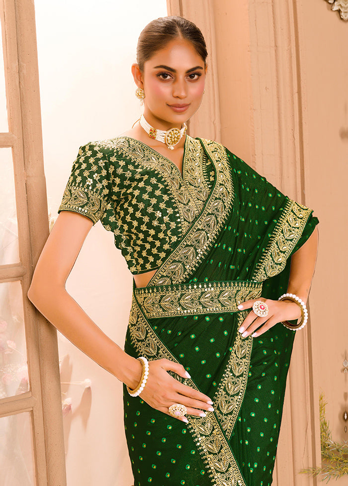 Green Spun Silk Saree With Blouse Piece