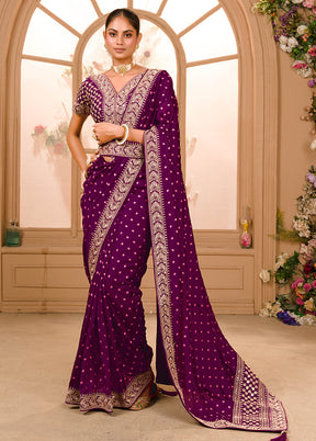 Wine Spun Silk Saree With Blouse Piece