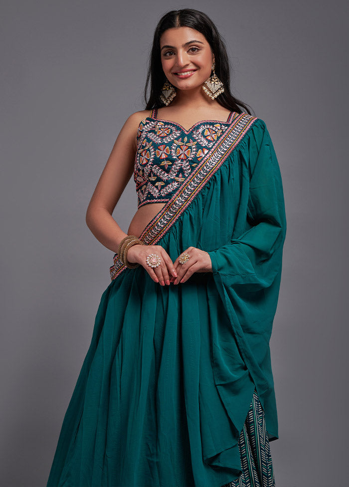 3 Pc Green Viscose Semi Stitched Lehenga Set