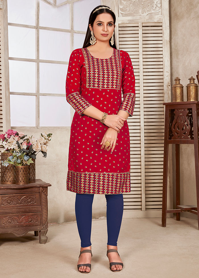 Red Readymade Rayon Kurti