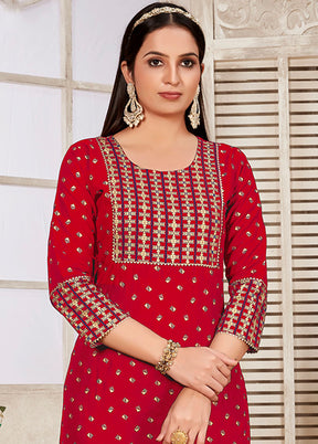 Red Readymade Rayon Kurti