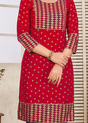 Red Readymade Rayon Kurti