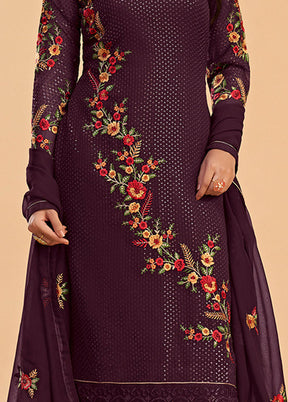 3 Pc Wine Semi Stitched Georgette Suit Set