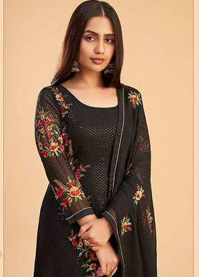 3 Pc Black Semi Stitched Georgette Suit Set