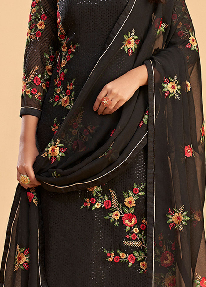 3 Pc Black Semi Stitched Georgette Suit Set