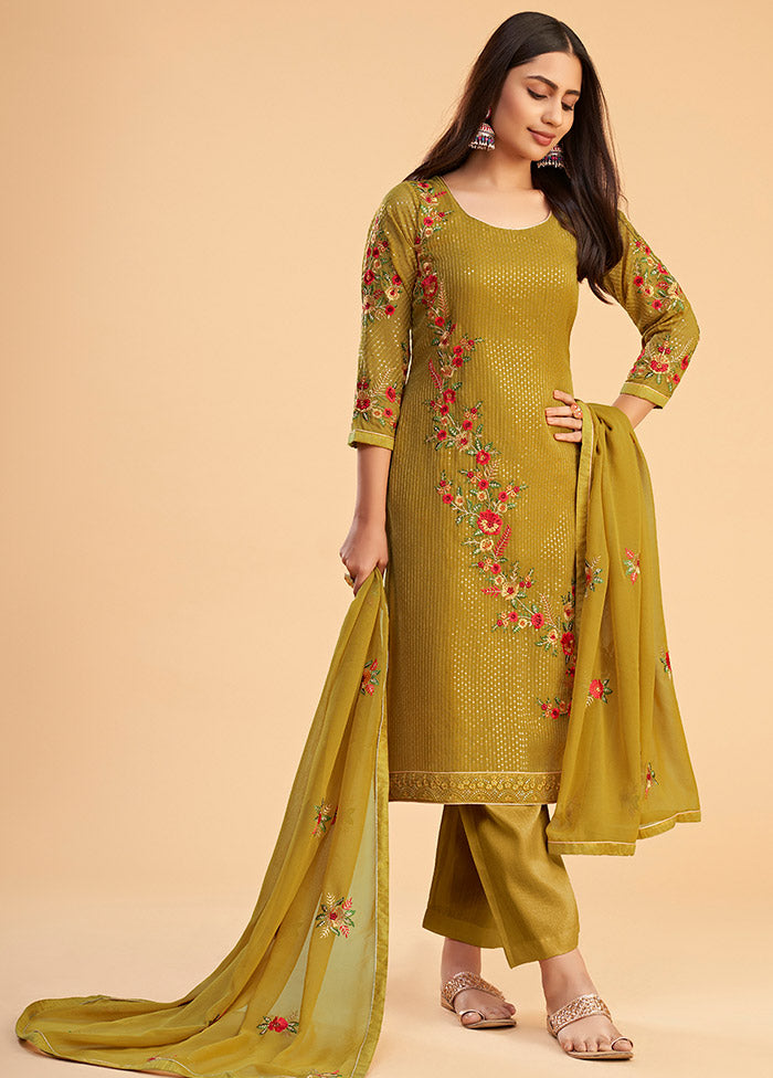 3 Pc Yellow Semi Stitched Georgette Suit Set