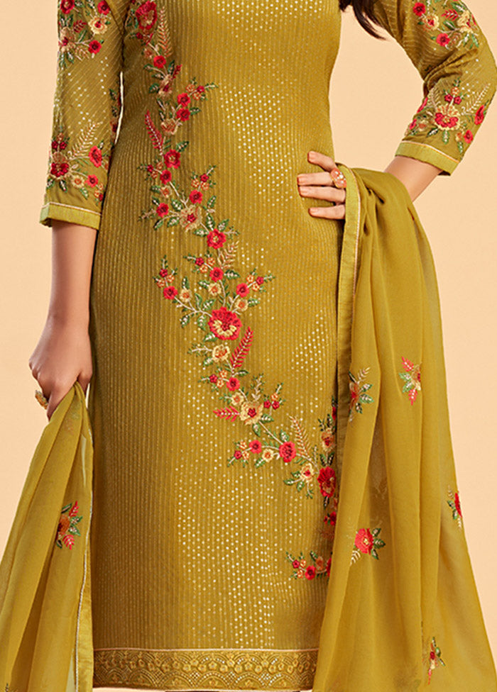 3 Pc Yellow Semi Stitched Georgette Suit Set