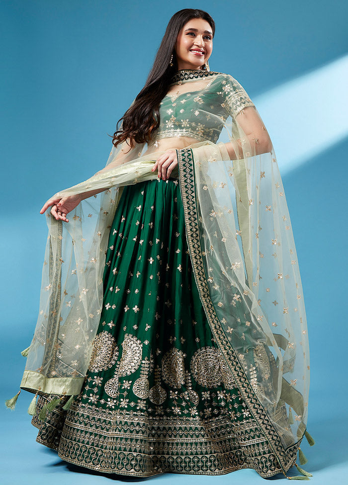 3 Pc Green Georgette Semi Stitched Lehenga Set