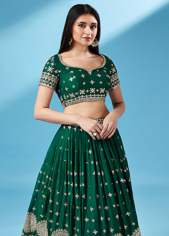 3 Pc Green Georgette Semi Stitched Lehenga Set