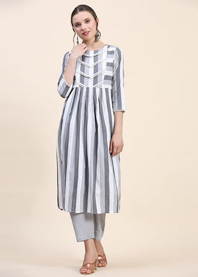 2 Pc Grey Readymade Cotton Kurti Set