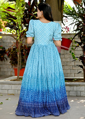 Sky Blue Readymade Silk Indian Dress
