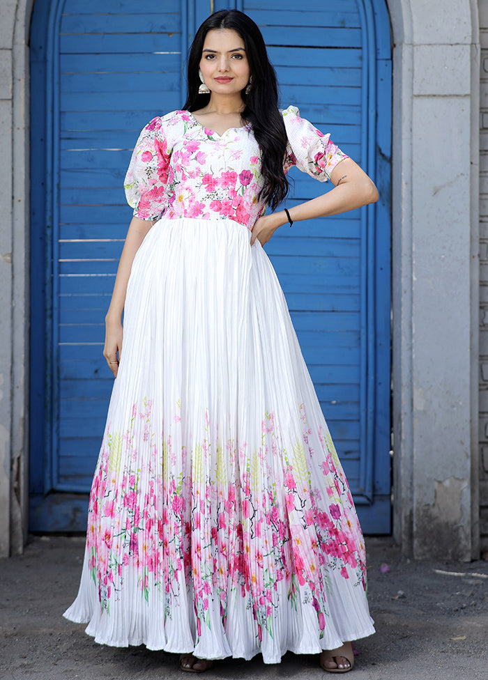 White Readymade Silk Indian Dress