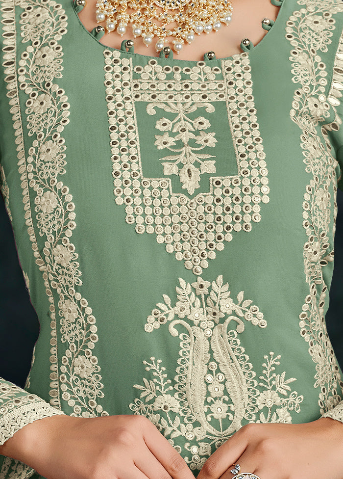 3 Pc Pista Green Semi Stitched Georgette Suit Set