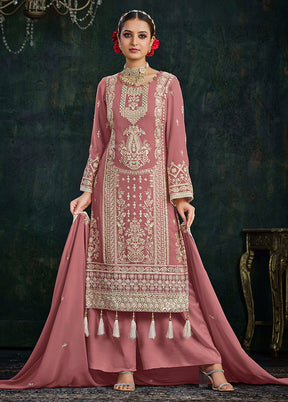 3 Pc Pink Semi Stitched Georgette Suit Set