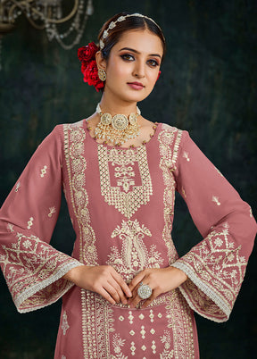 3 Pc Pink Semi Stitched Georgette Suit Set