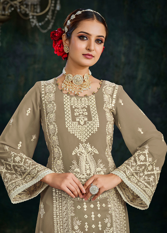 3 Pc Grey Semi Stitched Georgette Suit Set