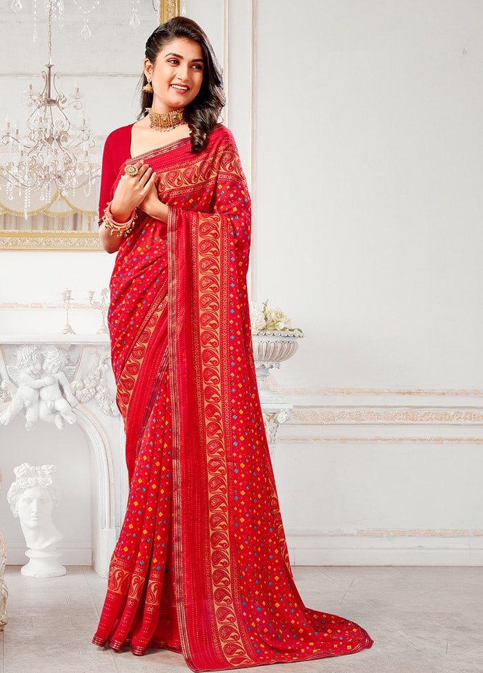 Red Spun Silk Saree With Blouse Piece