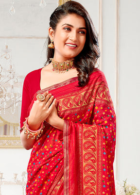 Red Spun Silk Saree With Blouse Piece