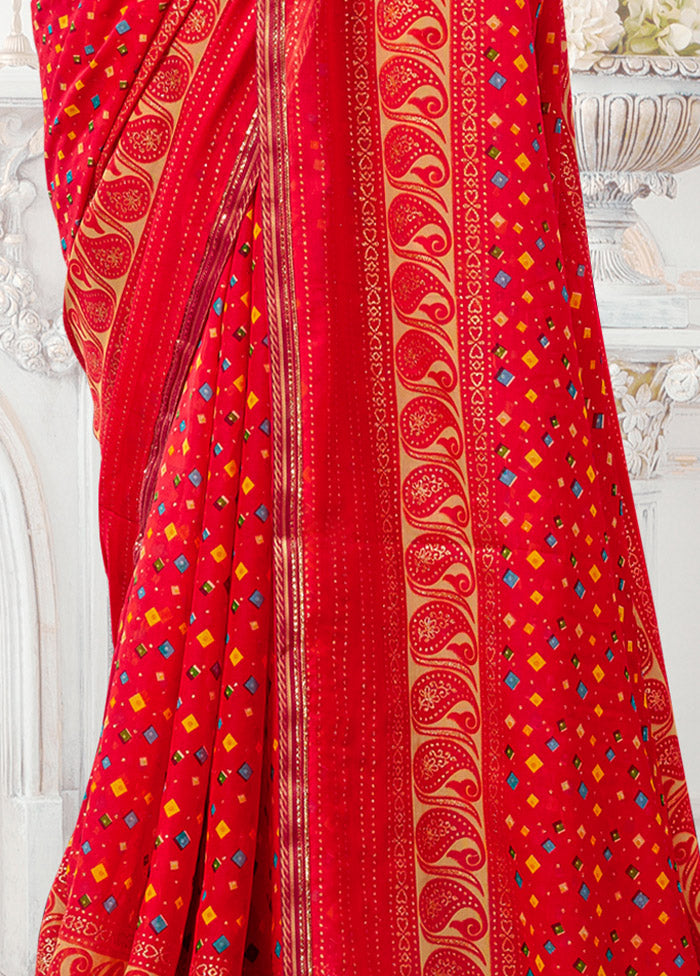 Red Spun Silk Saree With Blouse Piece