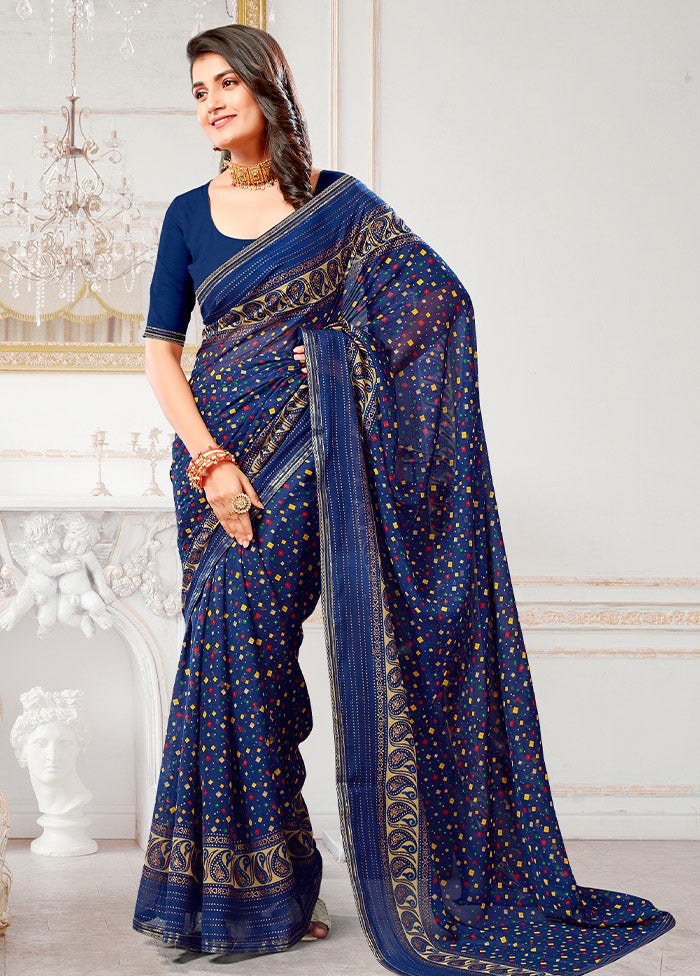 Blue Spun Silk Saree With Blouse Piece