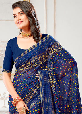 Blue Spun Silk Saree With Blouse Piece