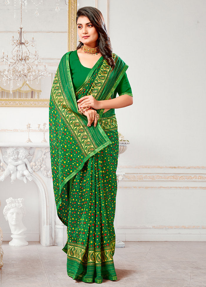 Green Spun Silk Saree With Blouse Piece