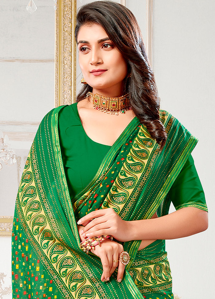 Green Spun Silk Saree With Blouse Piece