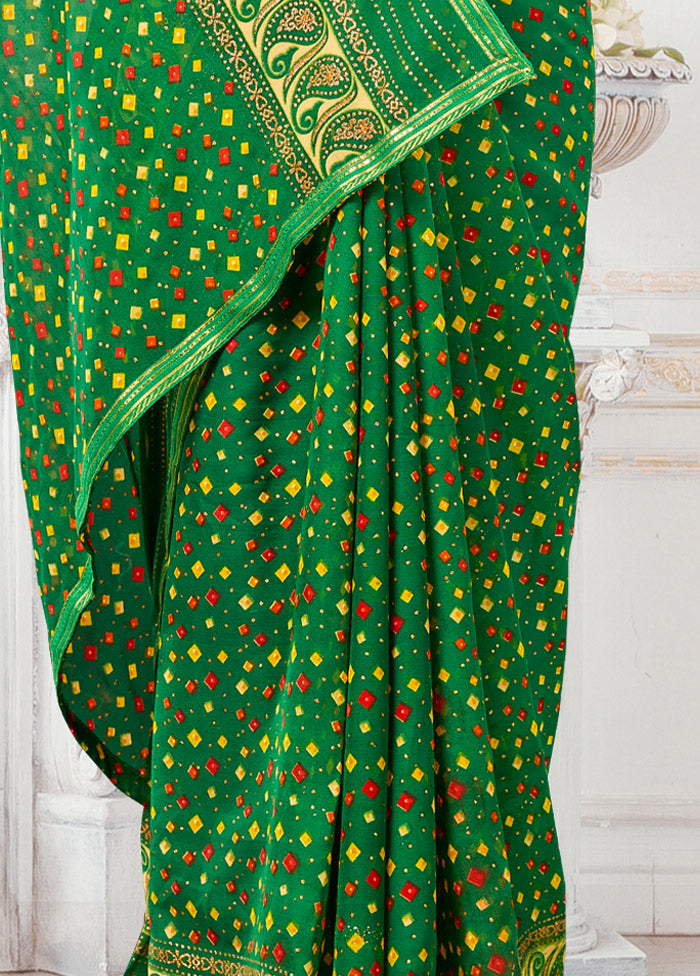 Green Spun Silk Saree With Blouse Piece