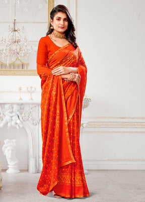 Orange Spun Silk Saree With Blouse Piece