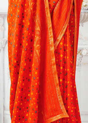 Orange Spun Silk Saree With Blouse Piece