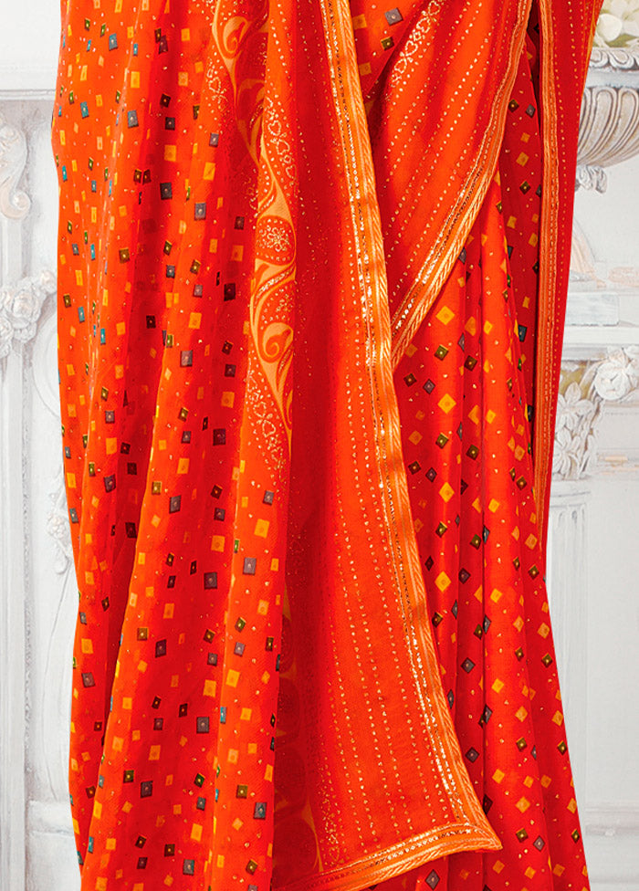 Orange Spun Silk Saree With Blouse Piece