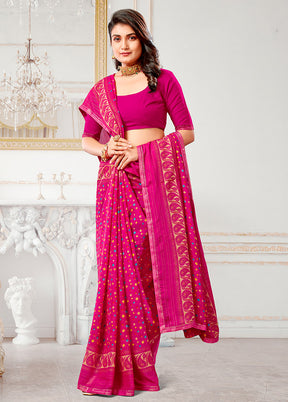 Magenta Spun Silk Saree With Blouse Piece