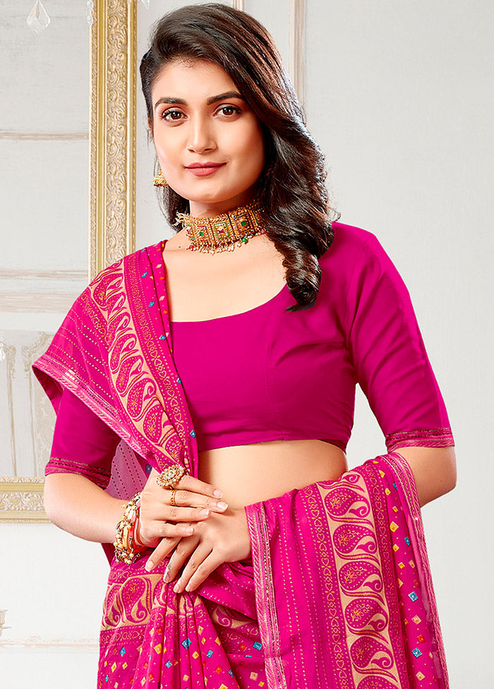 Magenta Spun Silk Saree With Blouse Piece