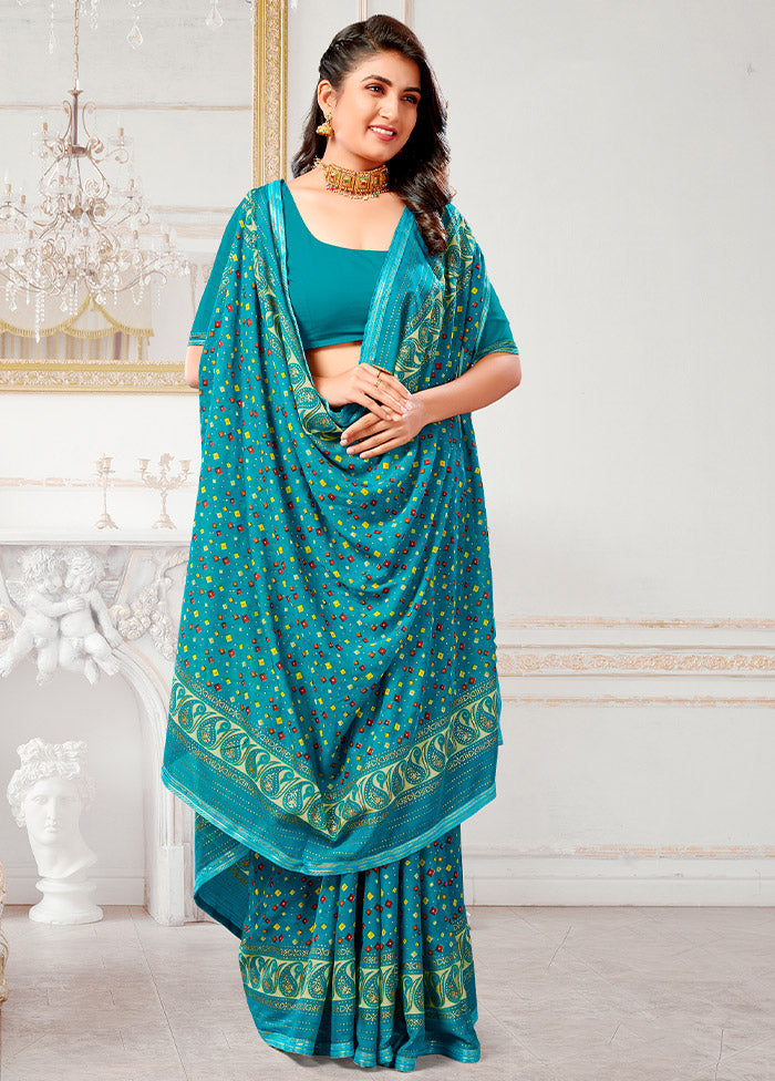 Teal Spun Silk Saree With Blouse Piece