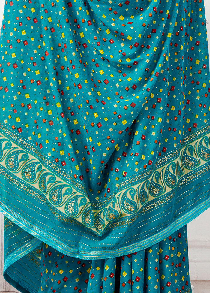 Teal Spun Silk Saree With Blouse Piece