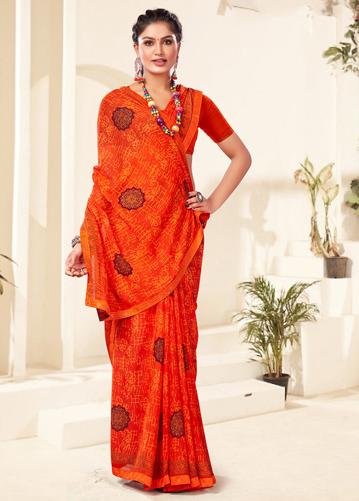 Orange Georgette Saree With Blouse Piece