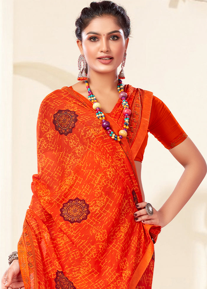 Orange Georgette Saree With Blouse Piece