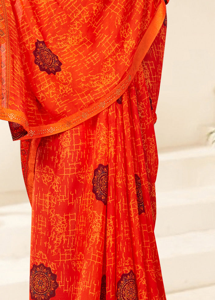 Orange Georgette Saree With Blouse Piece