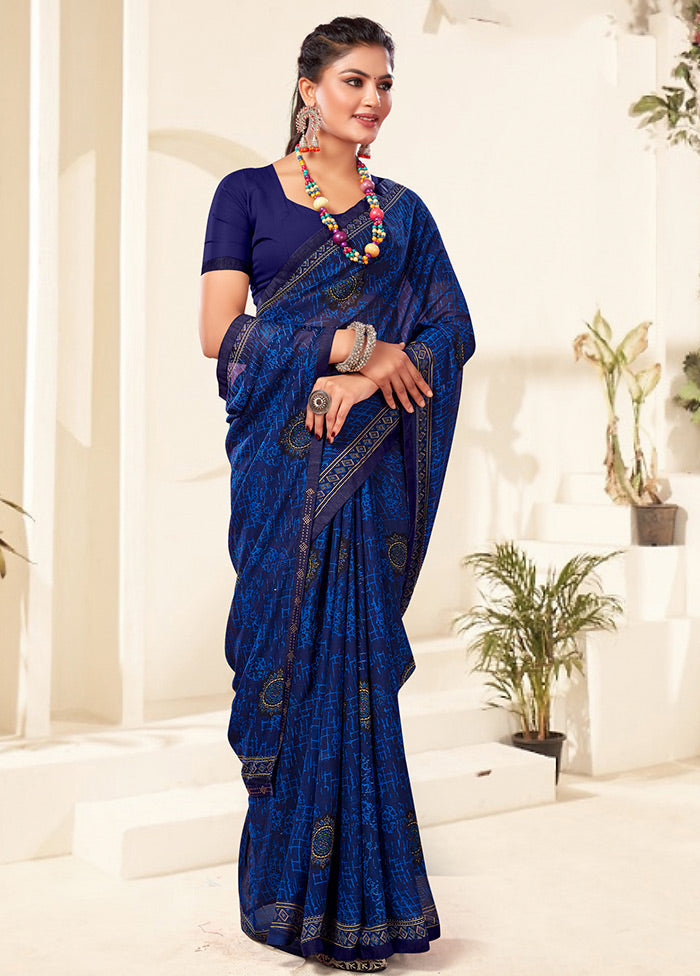 Blue Georgette Saree With Blouse Piece