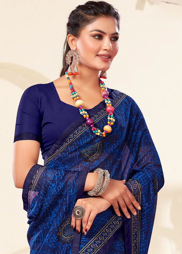 Blue Georgette Saree With Blouse Piece