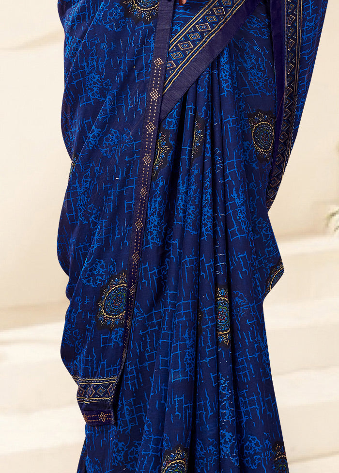 Blue Georgette Saree With Blouse Piece