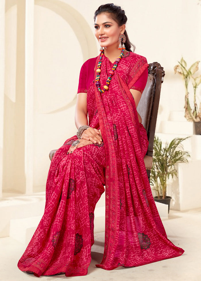 Magenta Georgette Saree With Blouse Piece