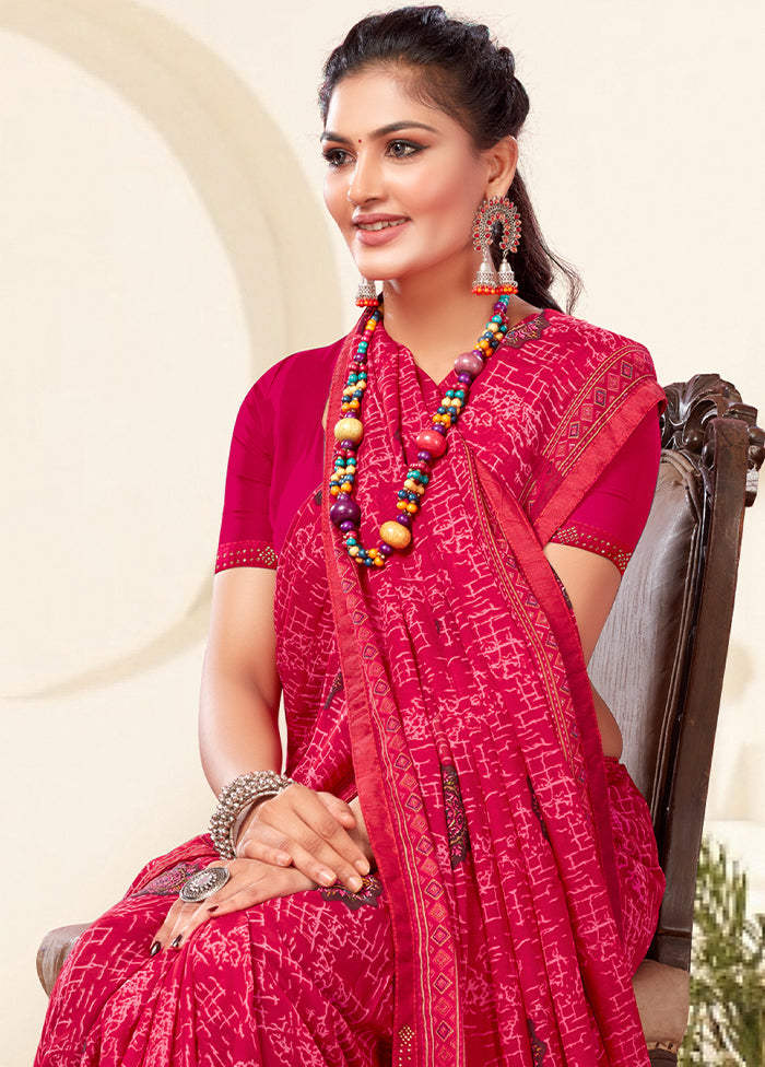 Magenta Georgette Saree With Blouse Piece