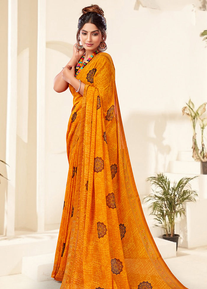 Yellow Georgette Saree With Blouse Piece