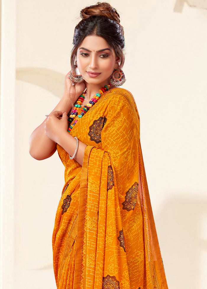 Yellow Georgette Saree With Blouse Piece