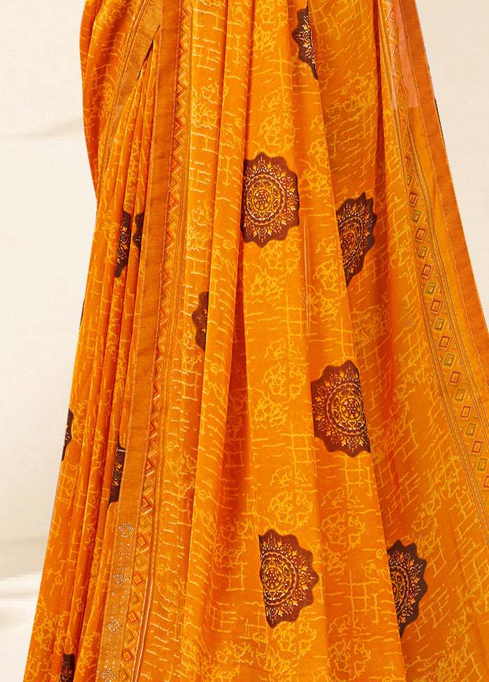 Yellow Georgette Saree With Blouse Piece